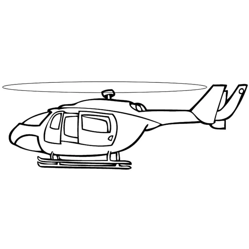 Desenhos de Transportes Aéreos para colorir Helicóptero Helicóptero para colorir: Desenho de transporte aéreo com hélices, cabine, trem de pouso e cauda.