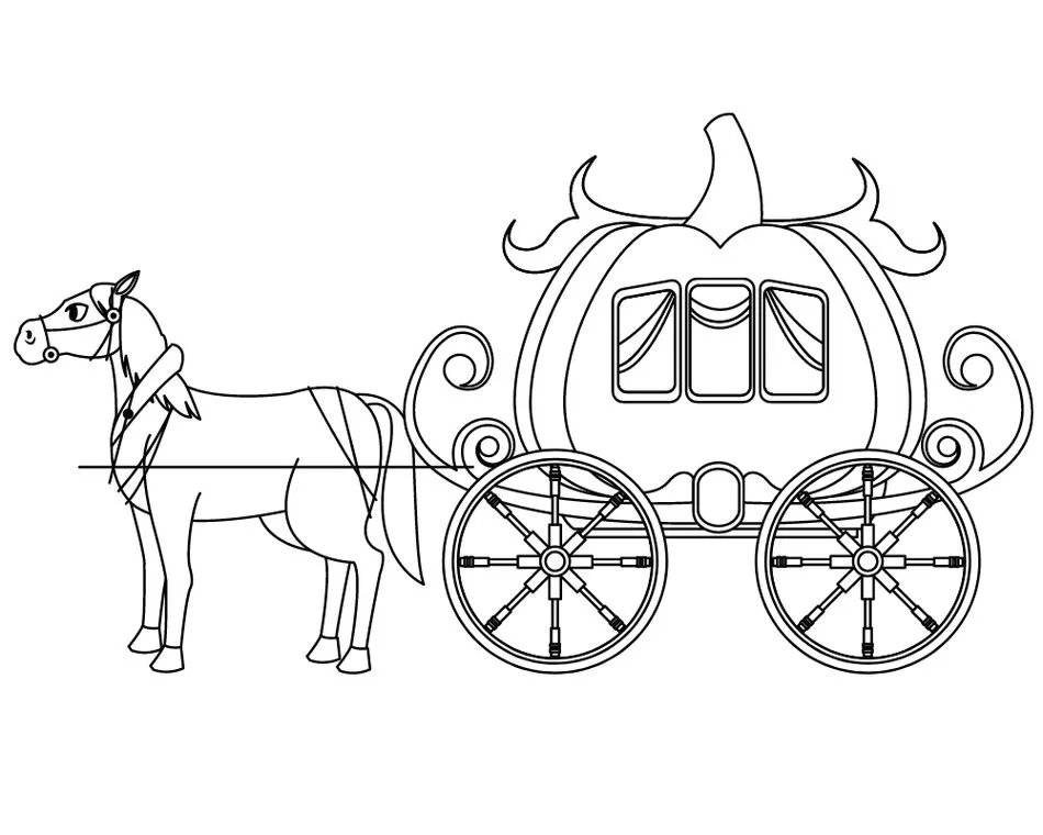 Desenhos de Transportes Terrestres para colorir Carruagem Carruagem de abóbora puxada por cavalo: desenho para colorir.