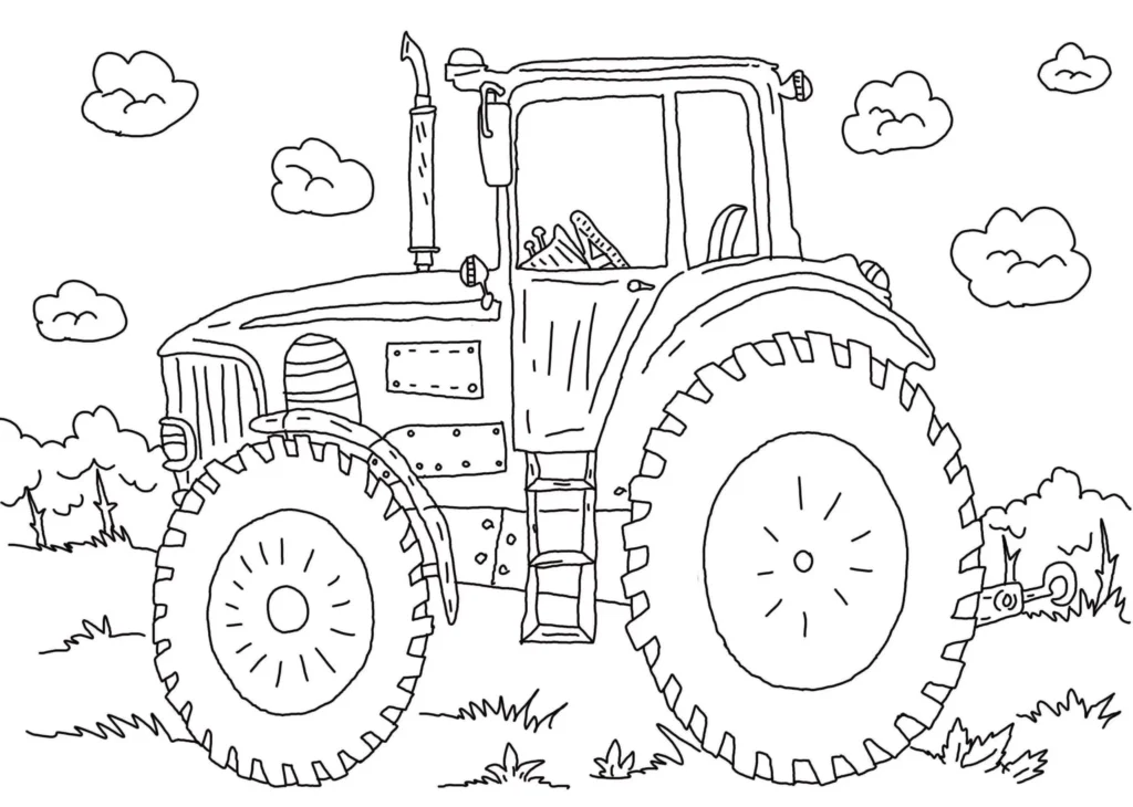 Desenhos de Transportes Terrestres para colorir Trator Trator no campo: desenho de transporte terrestre para colorir.