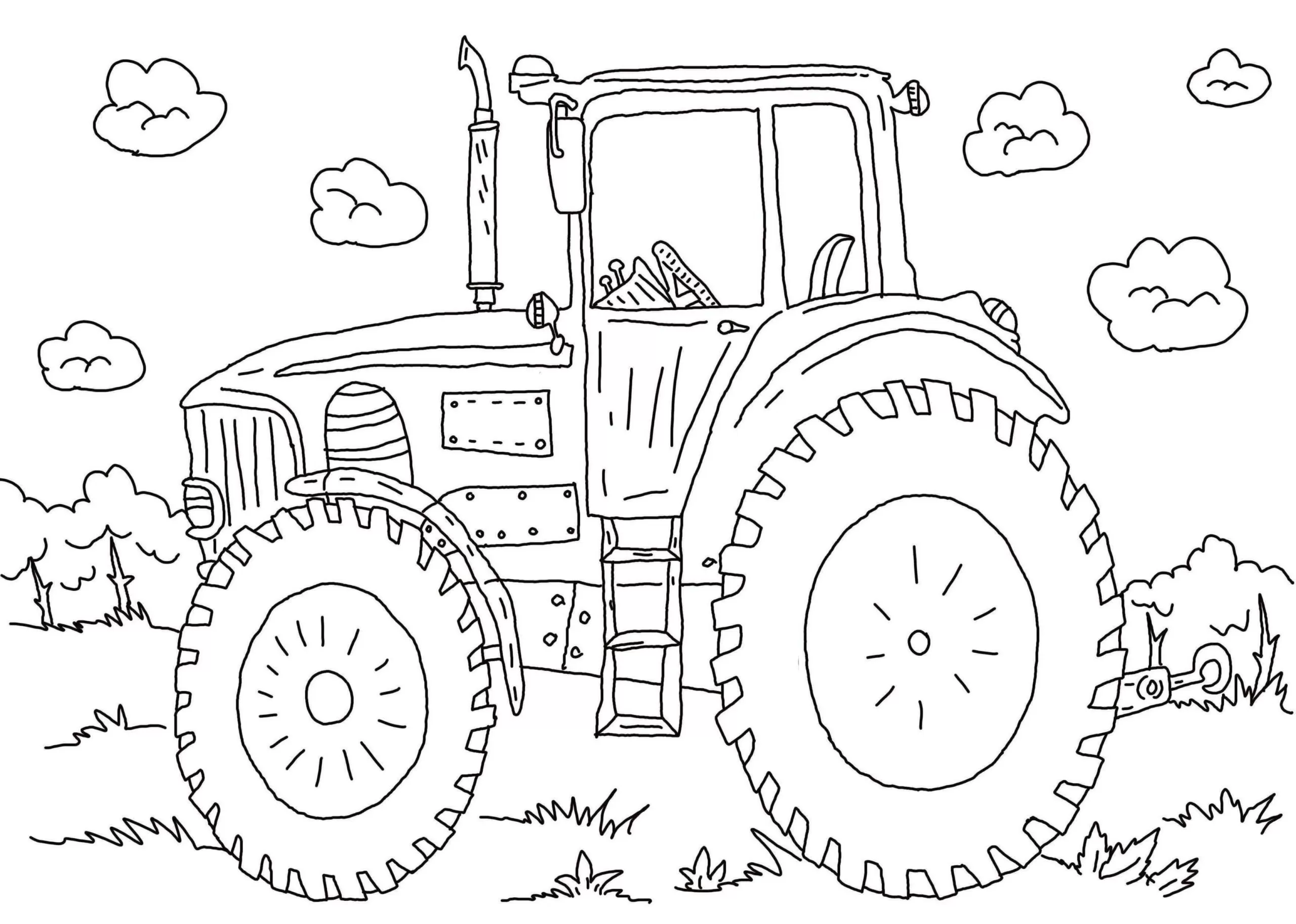 Desenhos de Transportes Terrestres para colorir Trator Trator no campo: desenho de transporte terrestre para colorir.
