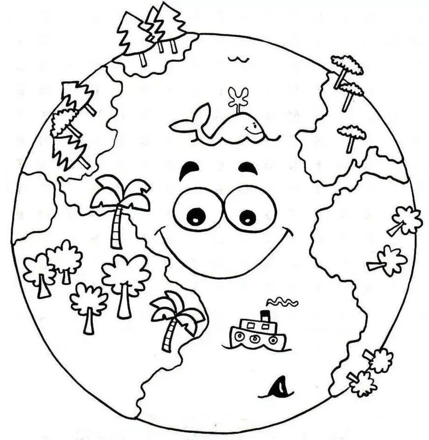 Desenhos do Planeta Terra para colorir Natureza Planeta Terra sorrindo em desenho de natureza para colorir.