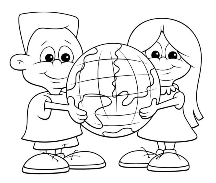 Desenhos do Planeta Terra para colorir Segurando a Terra Planeta Terra para colorir: crianças segurando o globo terrestre