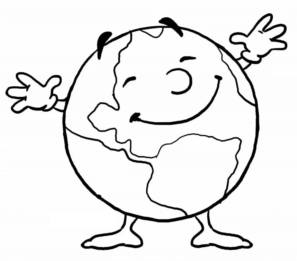 Desenhos do Planeta Terra para colorir Terra Feliz Planeta Terra sorridente para colorir: desenho divertido com continentes e feições amigáveis.