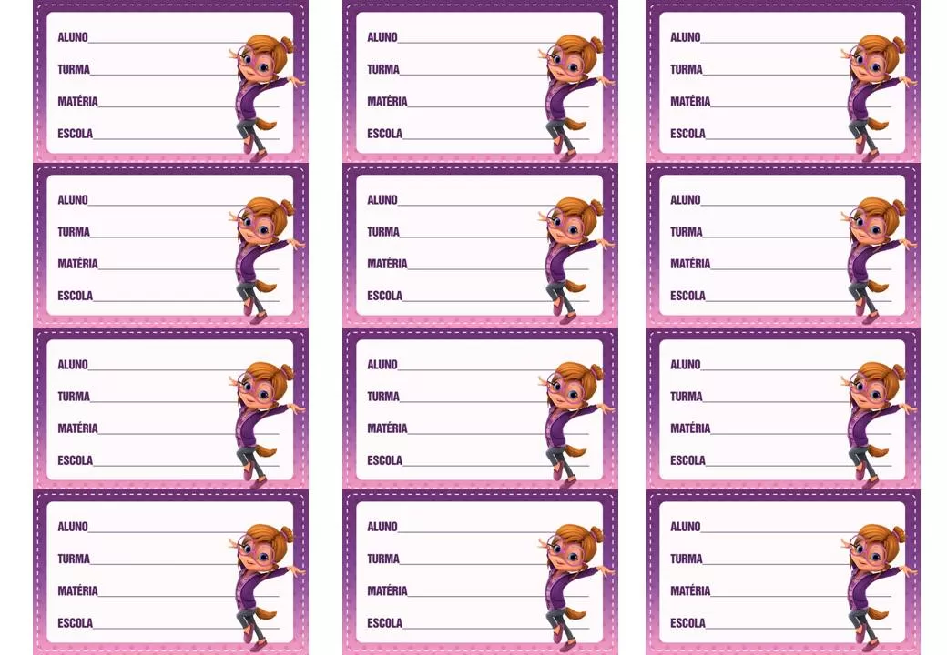 Etiqueta escolar da personagem feminina de 'Alvin e os Esquilos' para identificação de material escolar.
