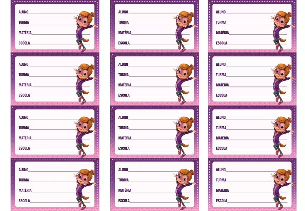 Etiqueta de Material Escolar para imprimir de Menina Alvin e os Esquilos 