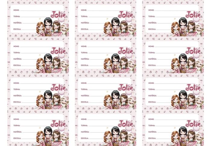 Etiquetas escolares da Jolie para identificar o material das crianças.