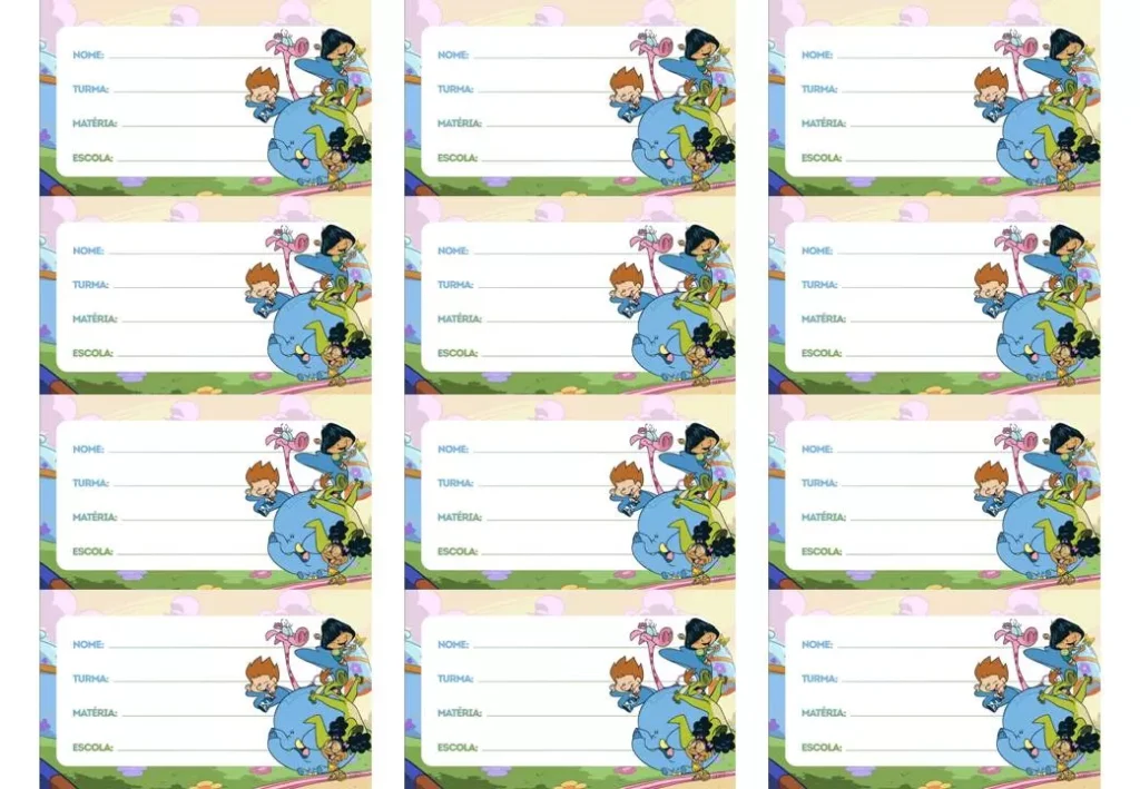 Etiquetas escolares Meu Amigozão para identificar material escolar de meninas.