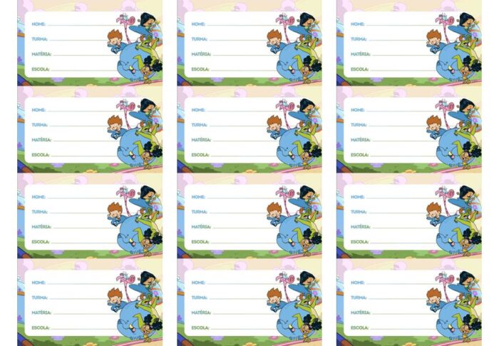 Etiquetas escolares Meu Amigozão para identificar material escolar de meninas.