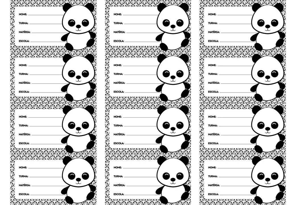 Etiqueta de Material Escolar para imprimir de Menina Panda 