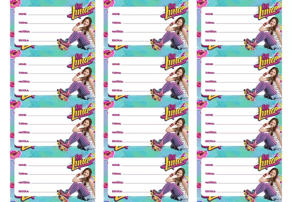 Etiqueta escolar da Soy Luna para identificação de materiais.