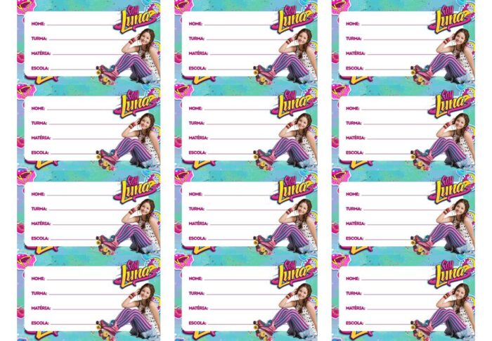 Etiqueta escolar da Soy Luna para identificação de materiais.