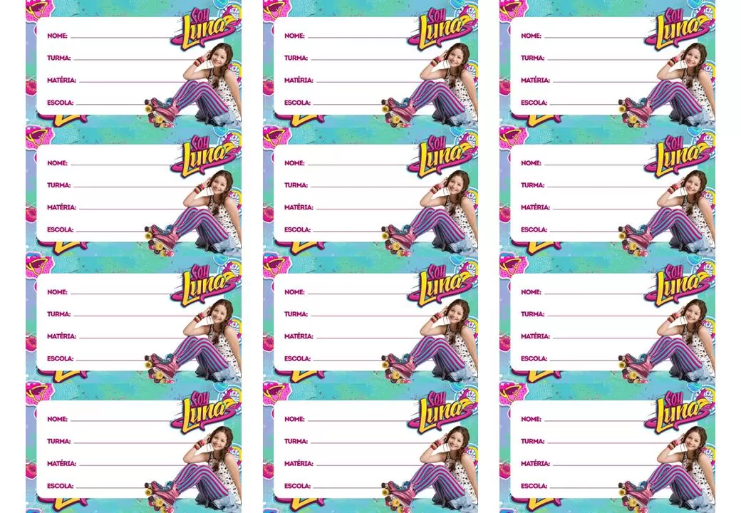 Etiqueta escolar da Soy Luna para identificação de materiais.