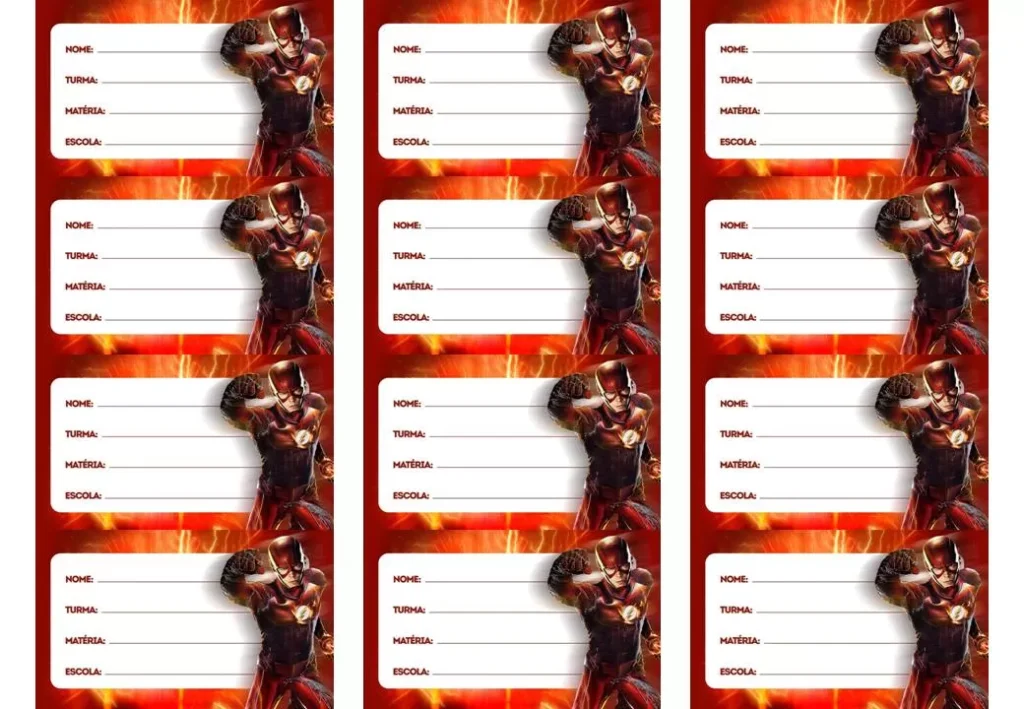 Etiqueta escolar do Flash para identificação de material escolar.