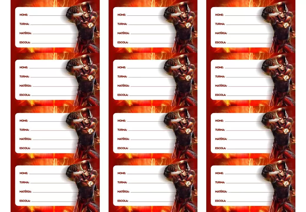 Etiqueta escolar do Flash para identificação de material escolar.