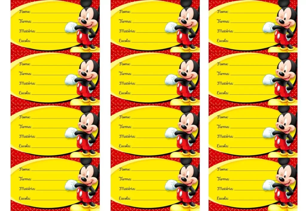 Etiqueta escolar do Mickey Mouse para materiais de menino