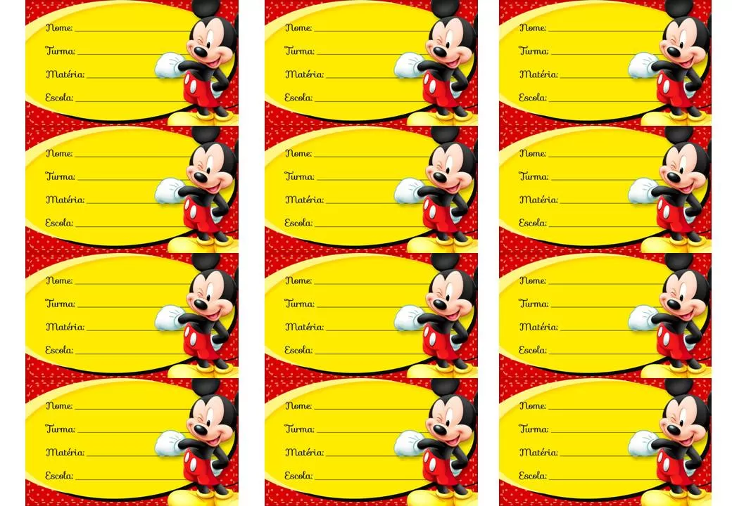 Etiqueta de Material Escolar para imprimir de Menino Mickey 