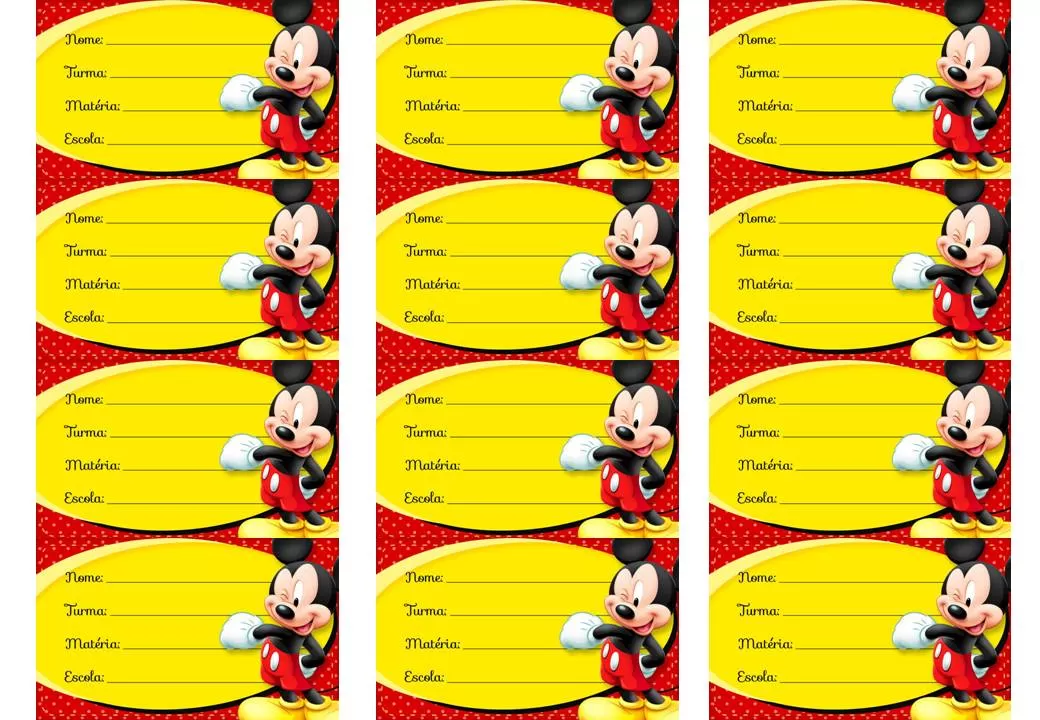 Etiqueta escolar do Mickey Mouse para materiais de menino