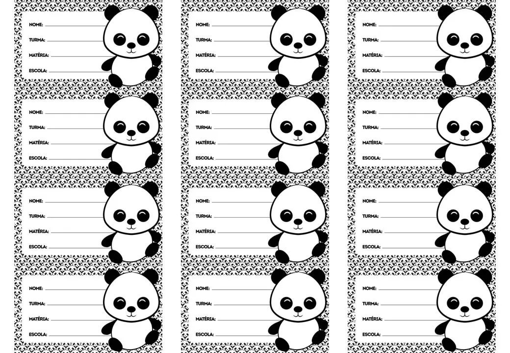 Etiqueta de Material Escolar para imprimir de Menino Panda 