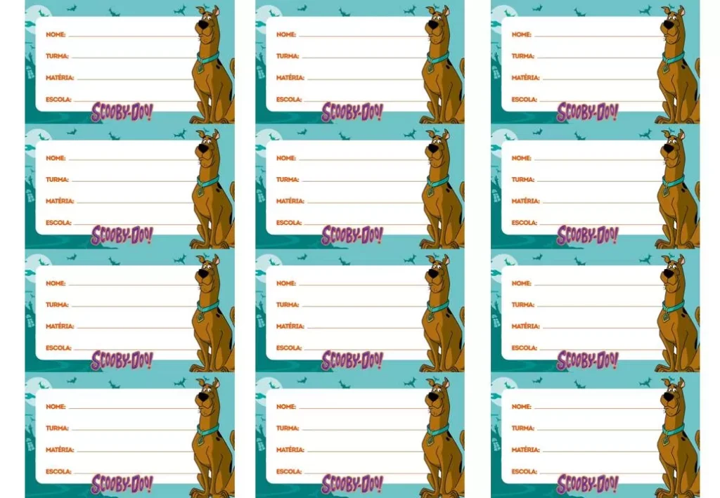 Etiqueta escolar do Scooby-Doo para meninos: personalize o material escolar com o famoso personagem.