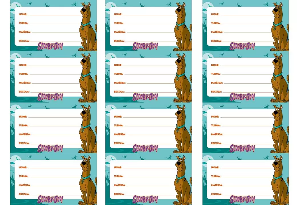 Etiqueta escolar do Scooby-Doo para meninos: personalize o material escolar com o famoso personagem.