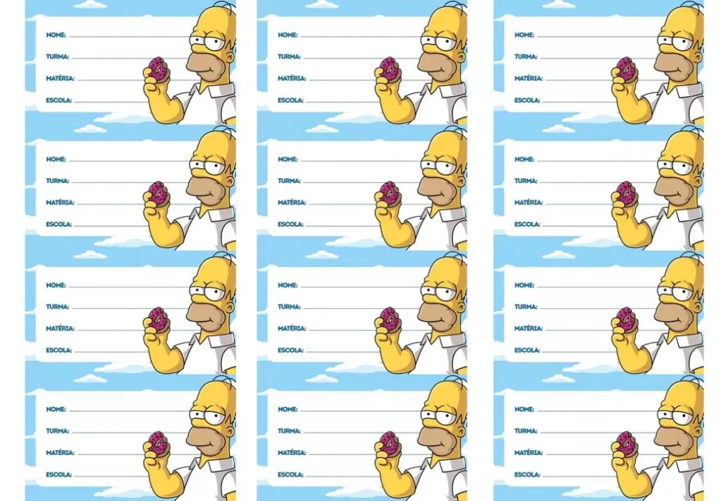 Etiquetas escolares do Homer Simpson para material escolar de menino