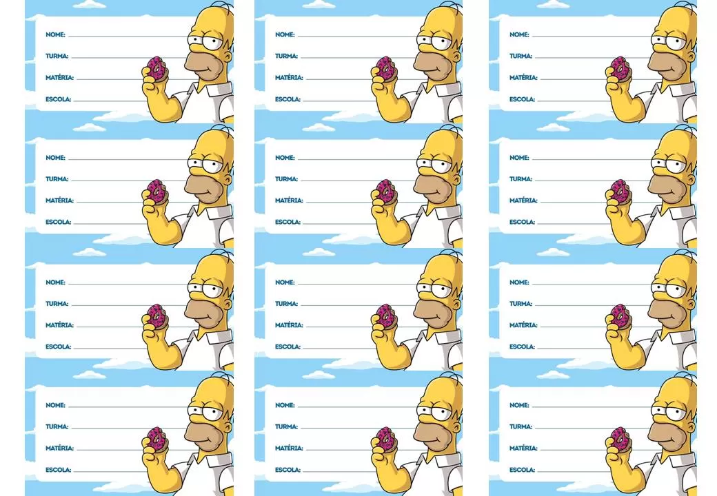 Etiquetas escolares do Homer Simpson para material escolar de menino