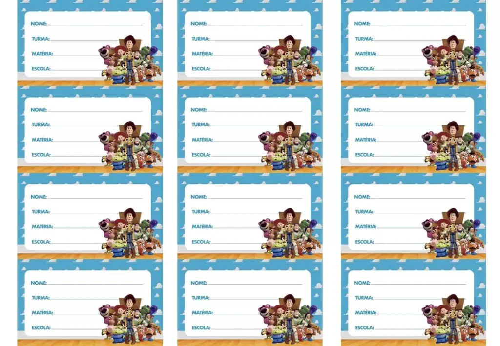 Etiqueta Escolar Toy Story para Identificação de Material