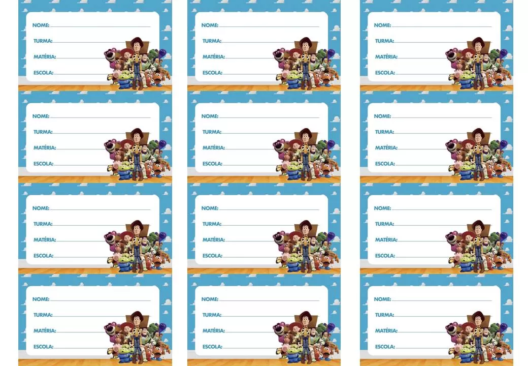Etiqueta Escolar Toy Story para Identificação de Material