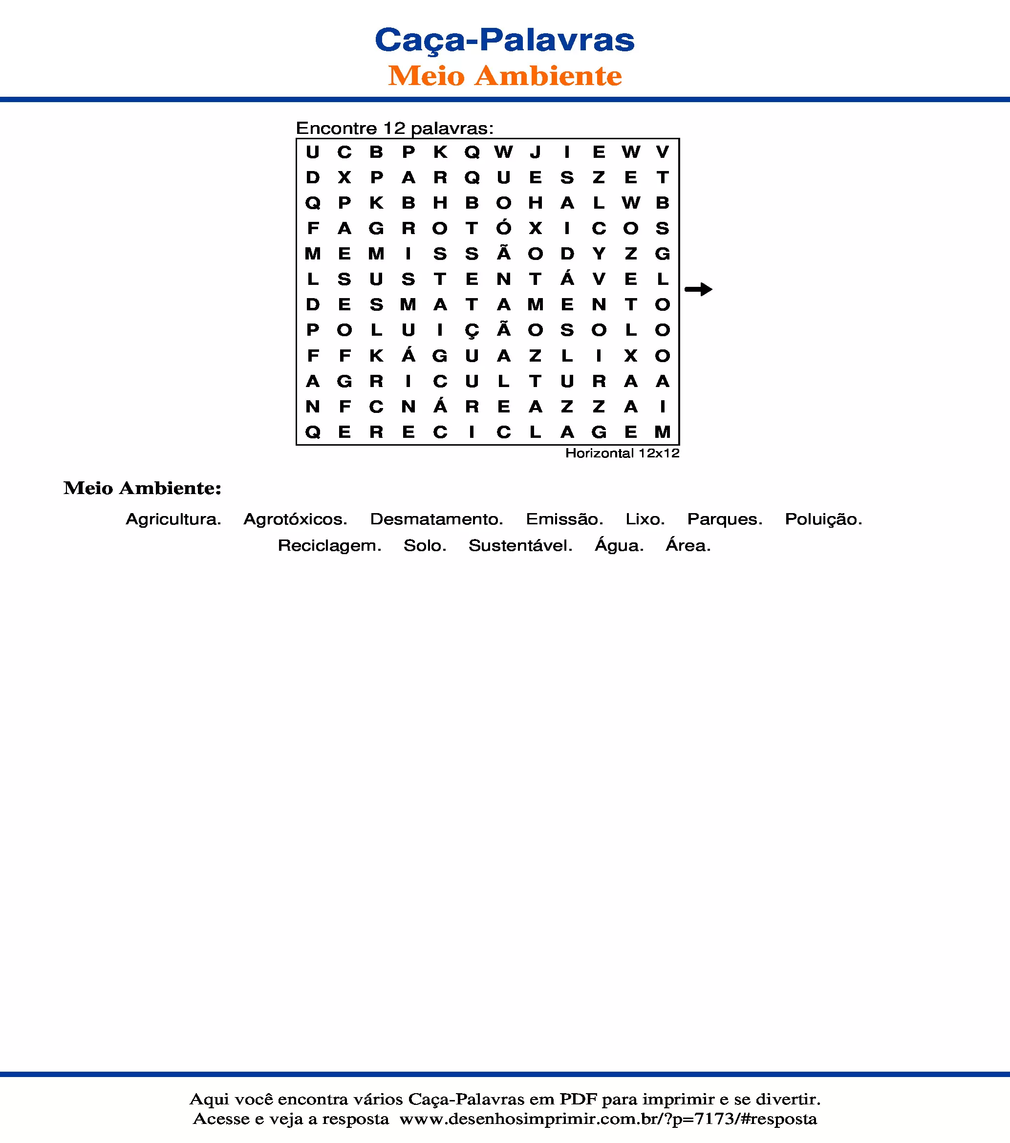 Caça Palavras Horizontal 12x12