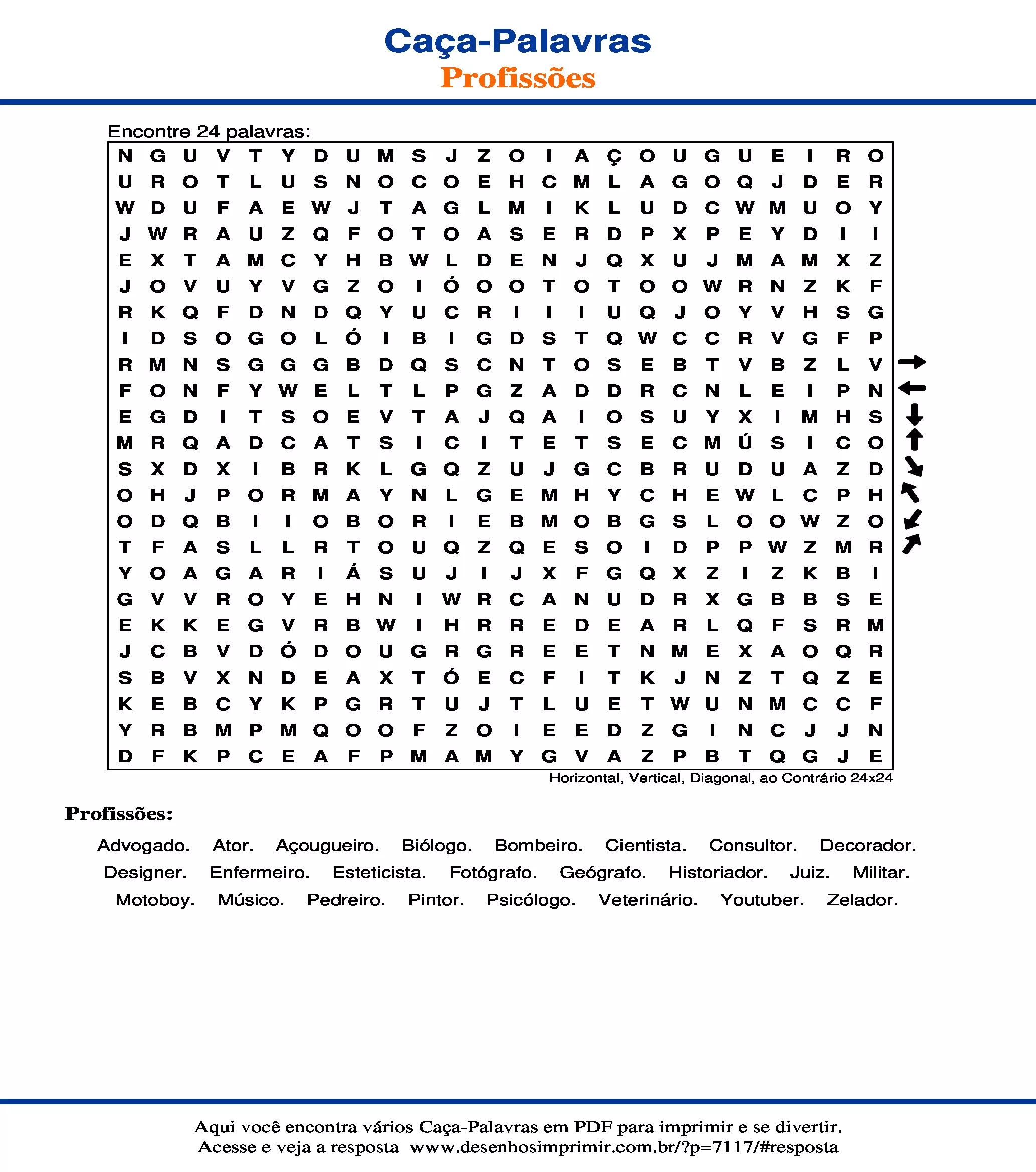 Caça-Palavras das Profissões, Encontre as Profissões no Caça-Palavras