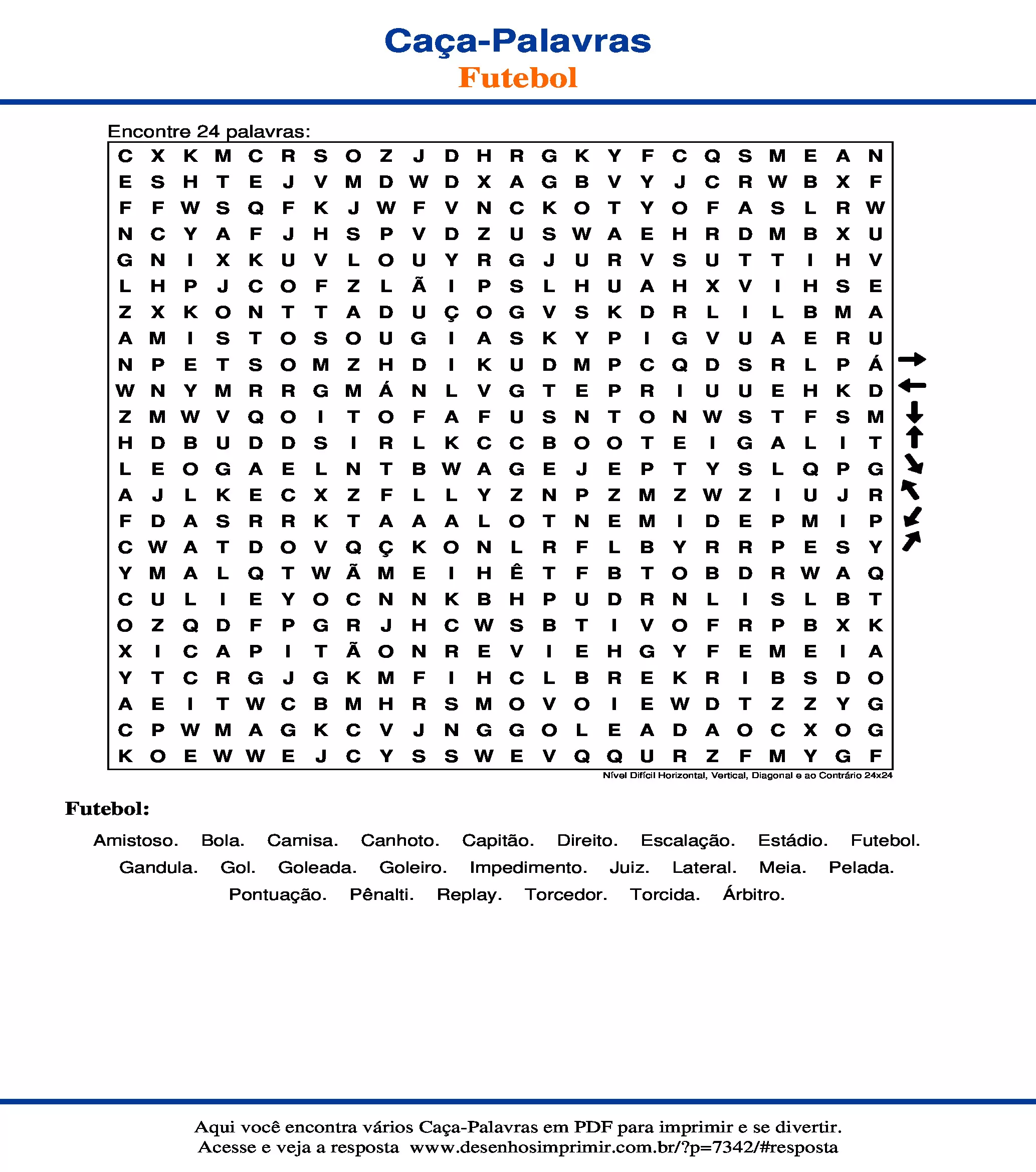 Caça Palavras Nível Difícil Horizontal, Vertical, Diagonal e ao Contrário 24x24