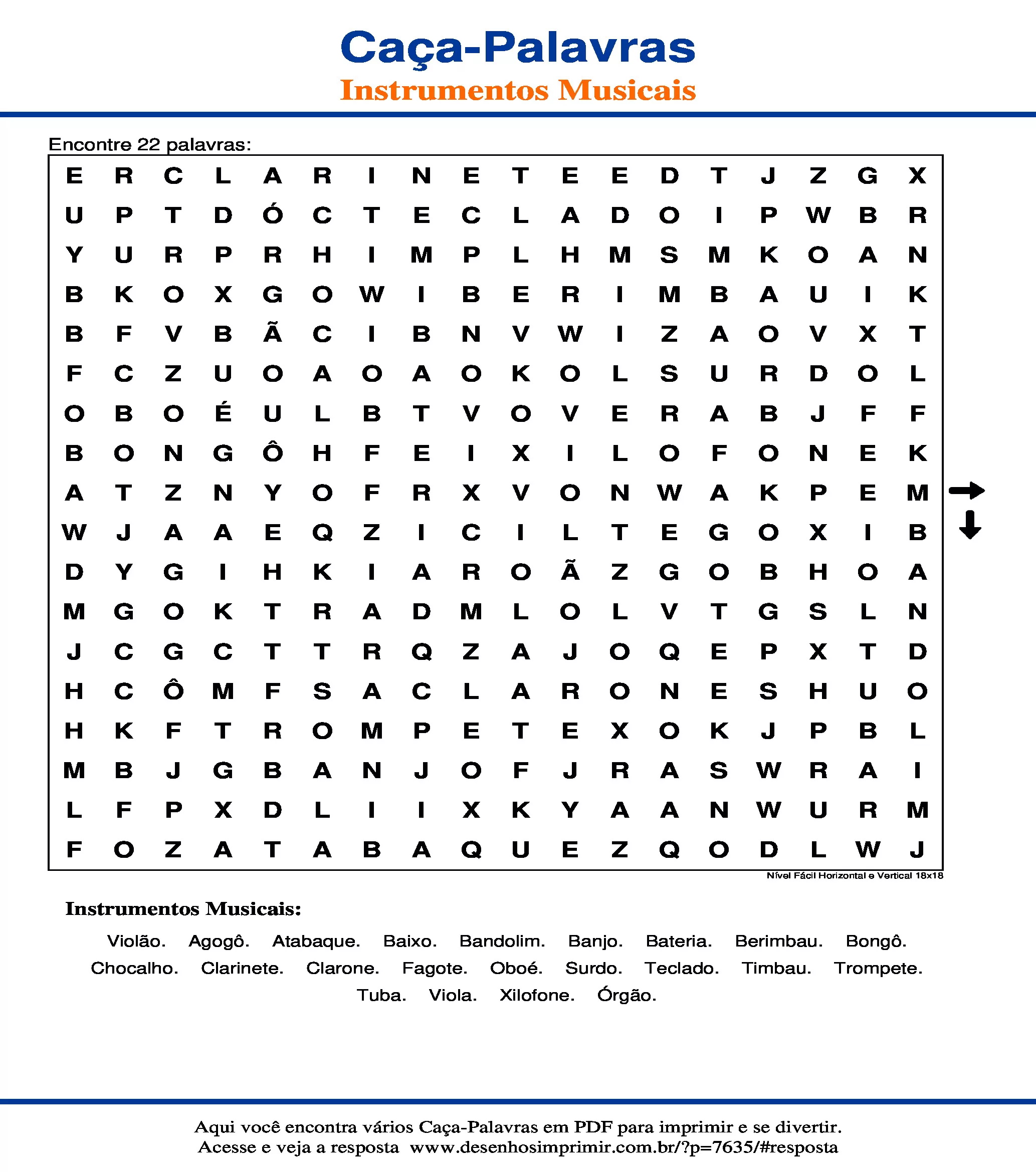 Racha Cuca - Caça Palavras de Instrumentos Musicais 