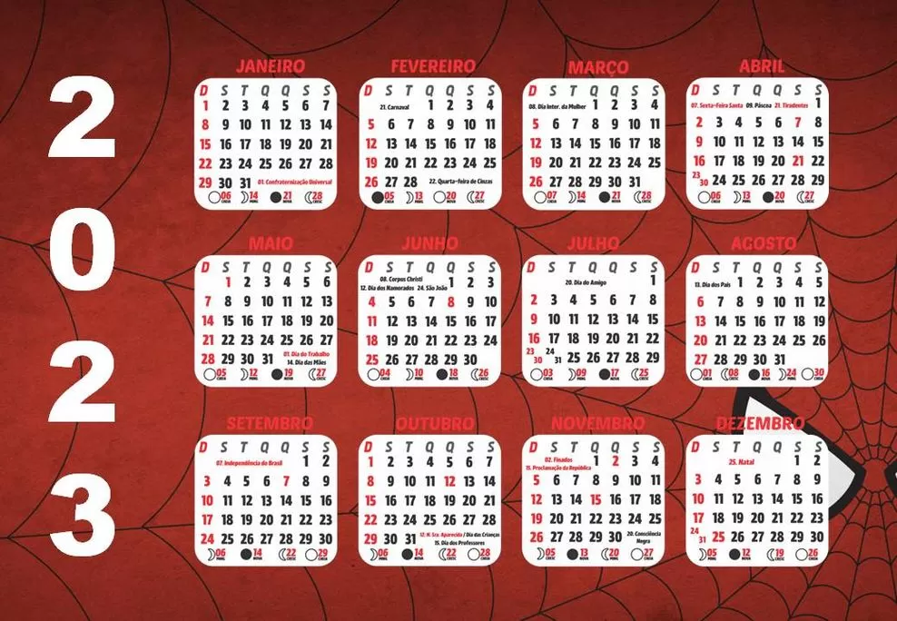 Calendário 2023 Brasil Homem-Aranha: Planeje o ano com seu herói favorito.