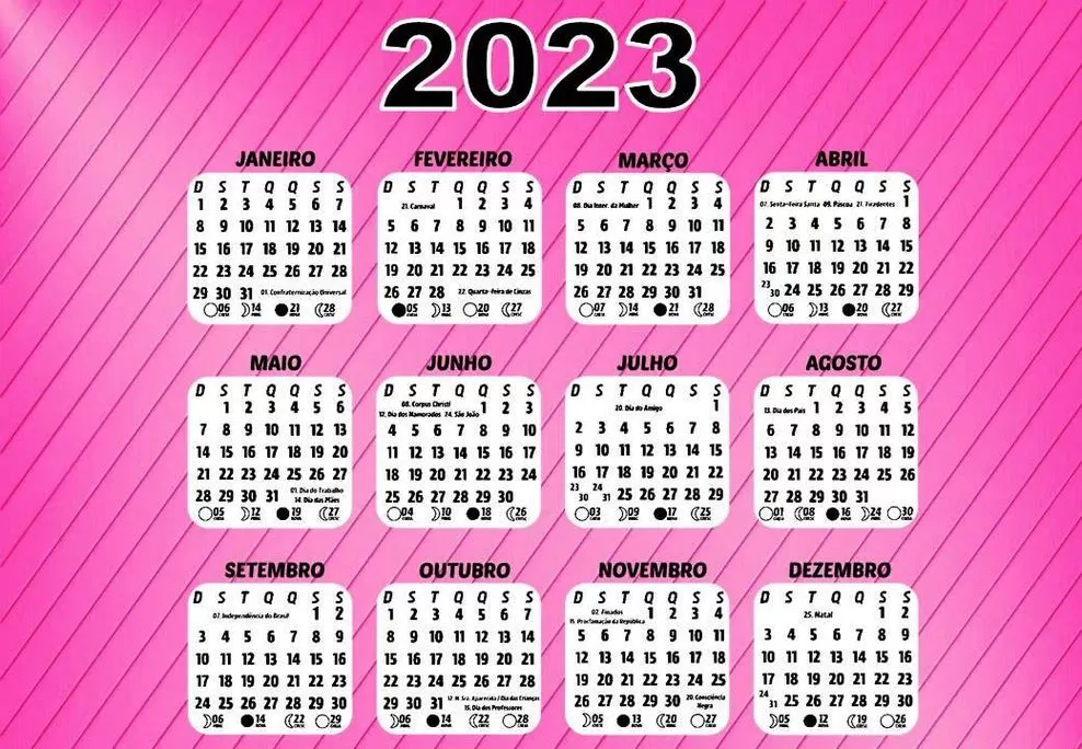 Calendário 2023 Brasil Personalizado Rosa