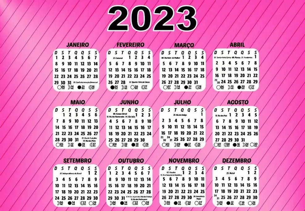 Calendário 2023 Brasil Rosa: Planeje seu ano com estilo.