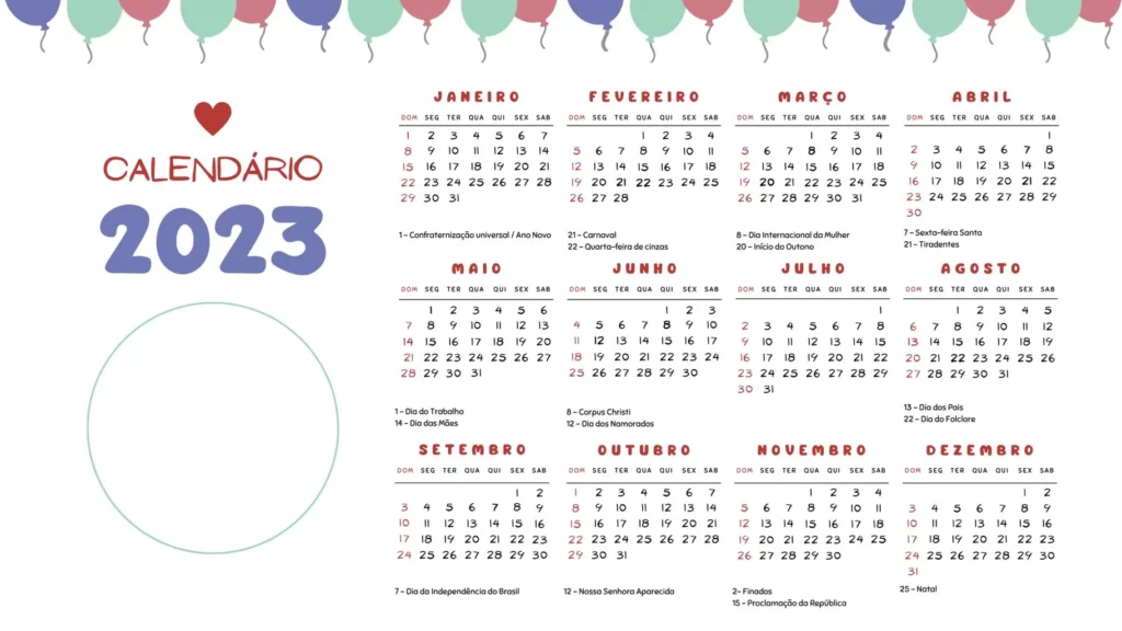 Calendário 2023 com Feriados Brasileiros e espaço para Aniversários: Planeje seu ano!