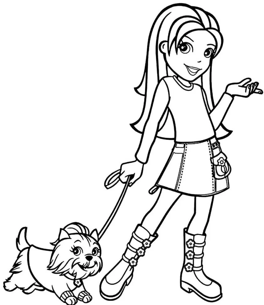 Desenhos da Polly Pocket para colorir Passeando com o Cachorro Polly Pocket e seu cachorrinho para colorir: desenho divertido para crianças