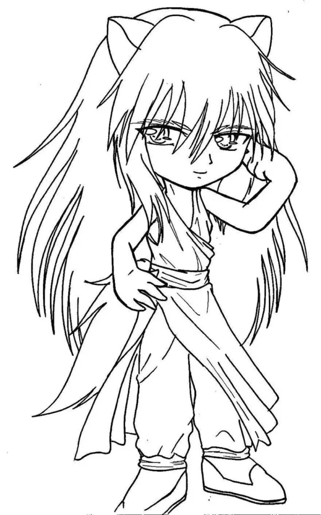 Anime para colorir: Garota com orelhas de gato em pose confiante.