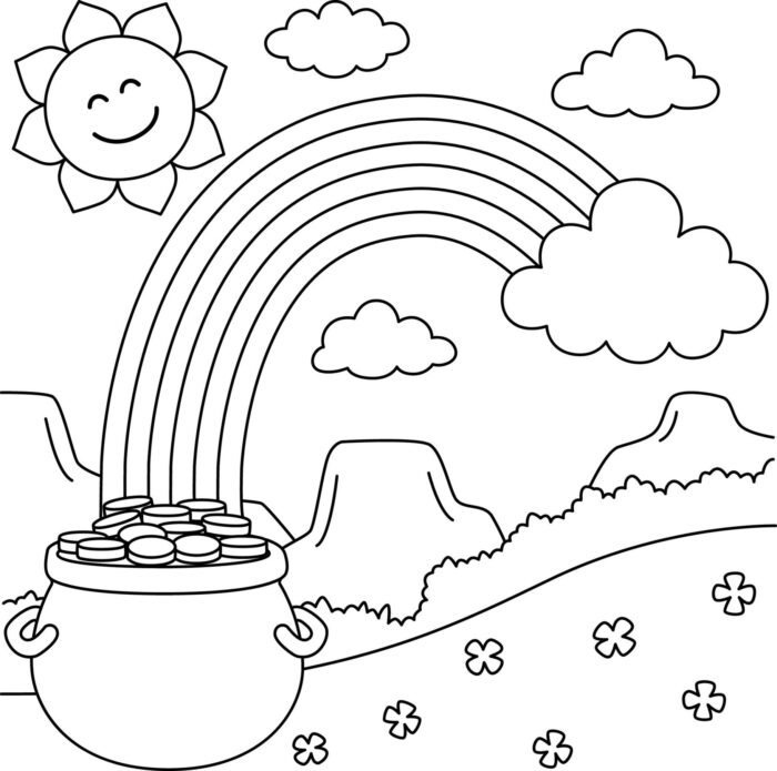 Arco-íris com pote de ouro: desenho para colorir do Dia de São Patrício