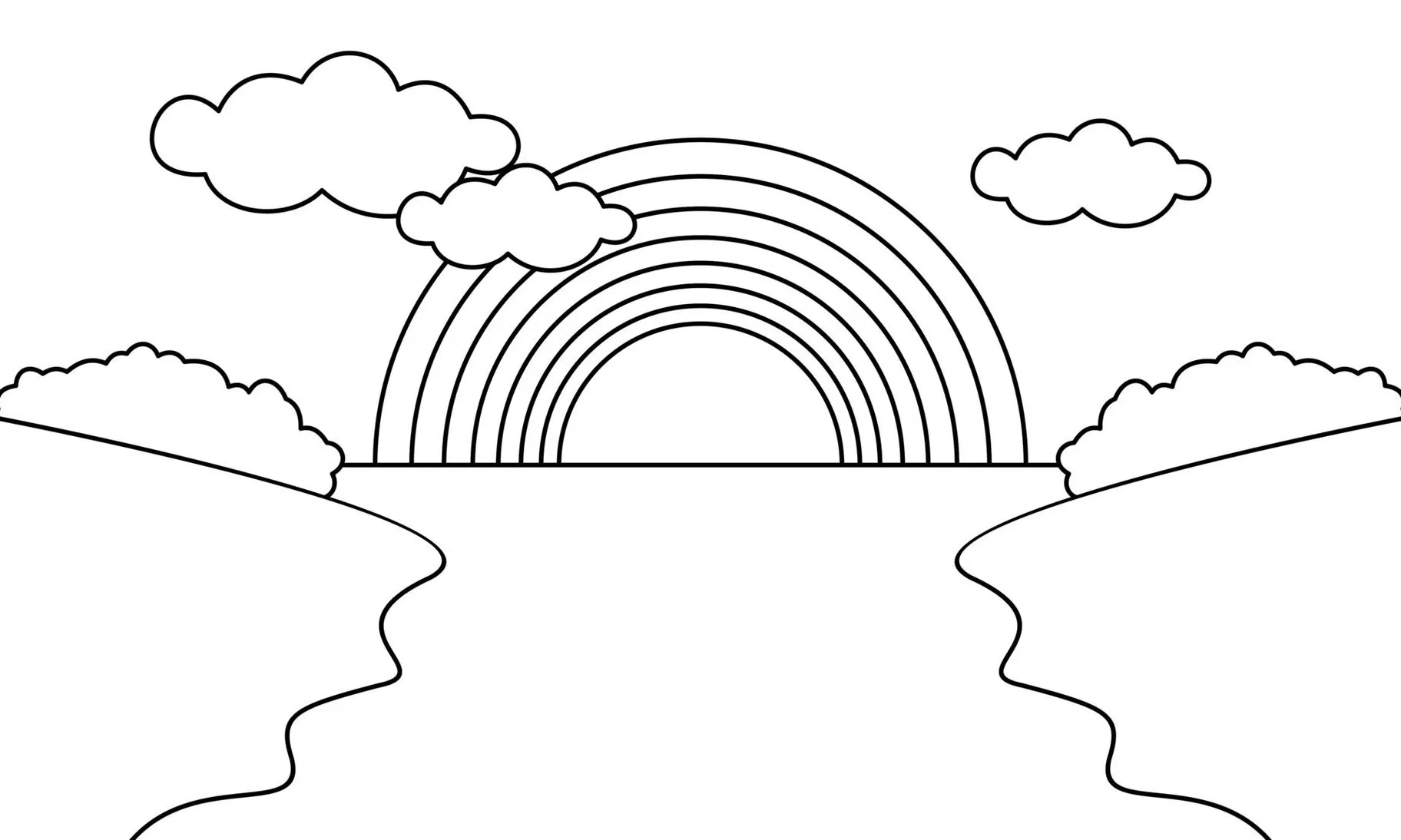 Arco-íris sobre rio: desenho para colorir