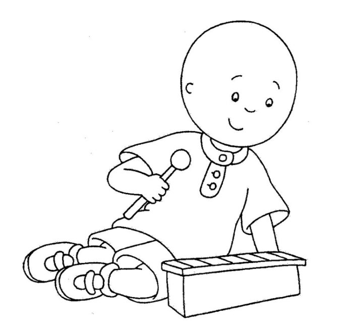 Caillou no chão tocando xilofone: desenho para colorir.