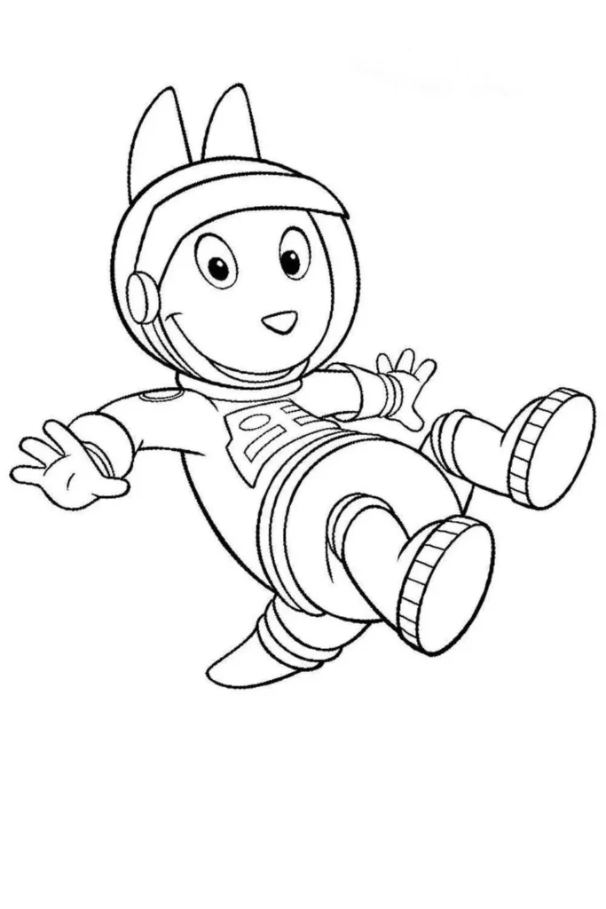Austin dos Backyardigans astronauta para colorir. Desenho do coelhinho flutuando no espaço.