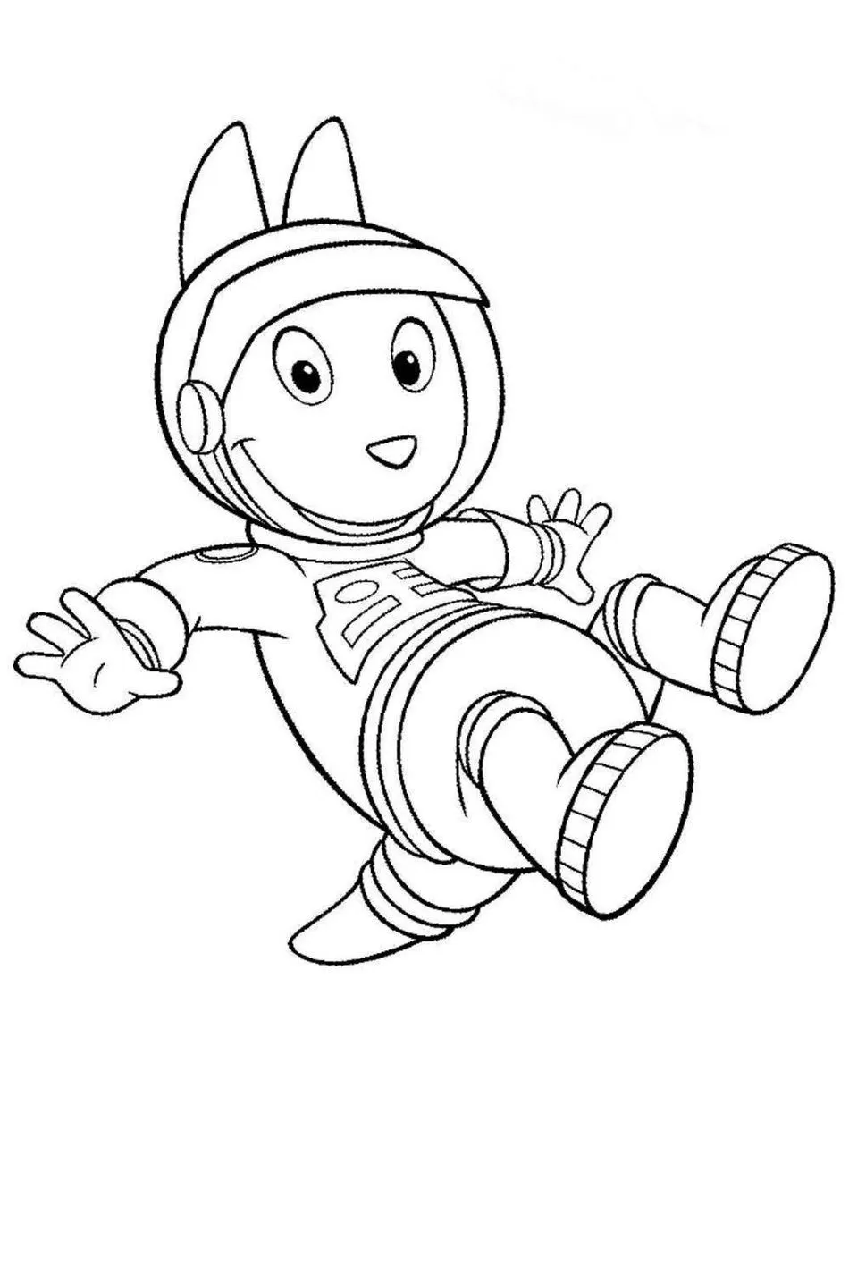 Austin dos Backyardigans astronauta para colorir. Desenho do coelhinho flutuando no espaço.