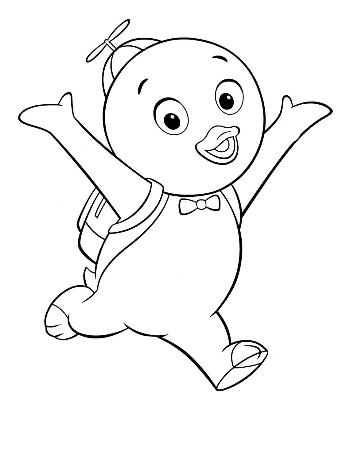 Pablo dos Backyardigans pronto para colorir: alegre, de boné e mochila.