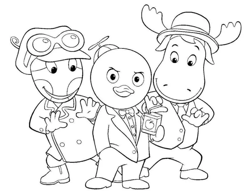 Backyardigans para colorir: Uniqua, Pablo e Tyrone pedindo suco.