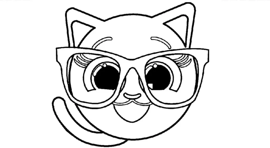 Desenhos dos Bolofofos para colorir Sofhie a Gatinha Sofhie, a Gatinha dos Bolofofos para colorir. Arte de um felino de óculos grandes, rosto redondo e cauda sinuosa.