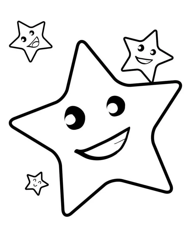 Desenhos fáceis para colorir Estrela Estrela sorridente e outras estrelas menores, desenhos simples para colorir.