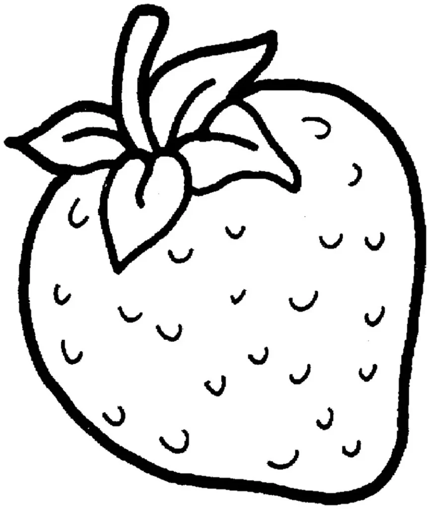 Desenhos fáceis para colorir Morango Morango para colorir: desenho simples com folhas e 'sementes'.