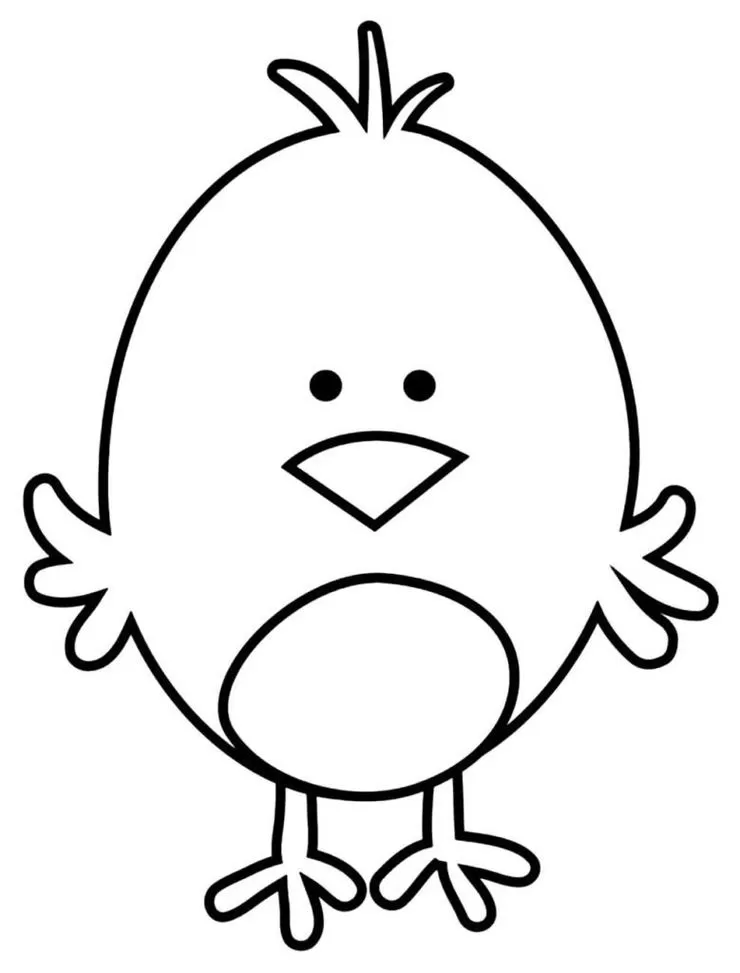 Desenhos fáceis para colorir Pinto Pintinho para colorir: desenho fácil com corpo redondo, asas pequenas e bico triangular.