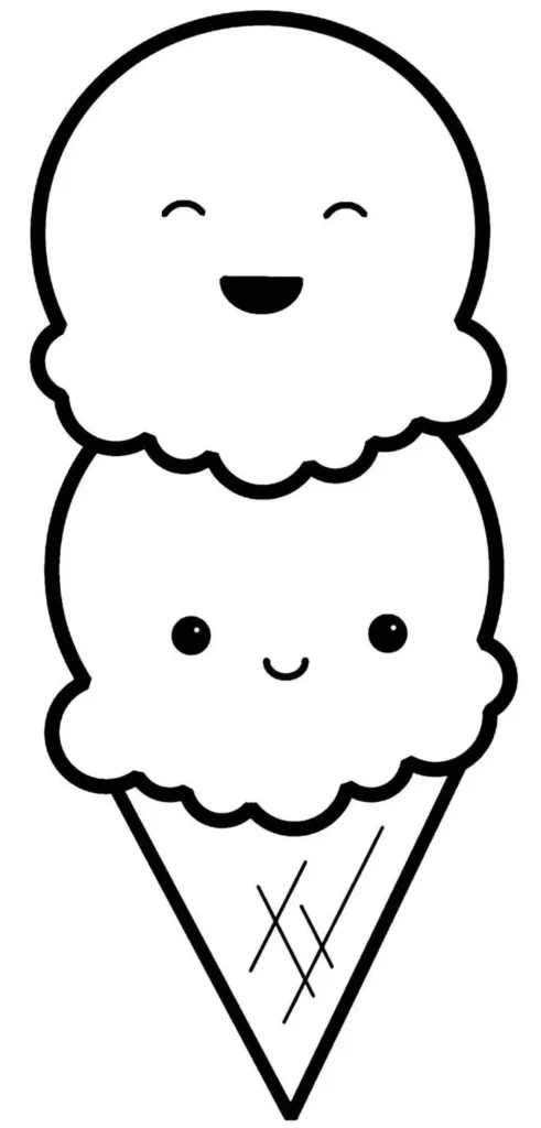 Desenhos fáceis para colorir Sorvete Sorvete divertido com rostos para colorir: duas bolas empilhadas em uma casquinha.